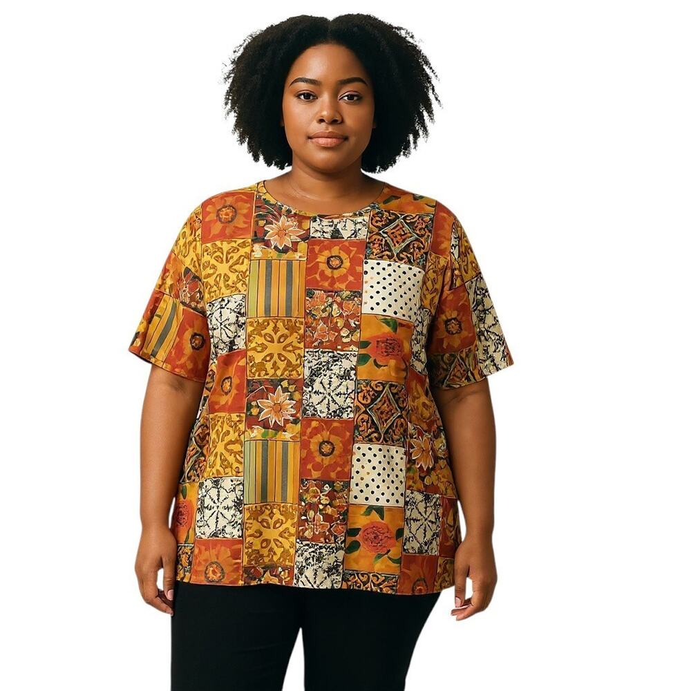 Heritage Road Blouse Womens 22W Plus Multicolor Floral Patchwork Fall Top